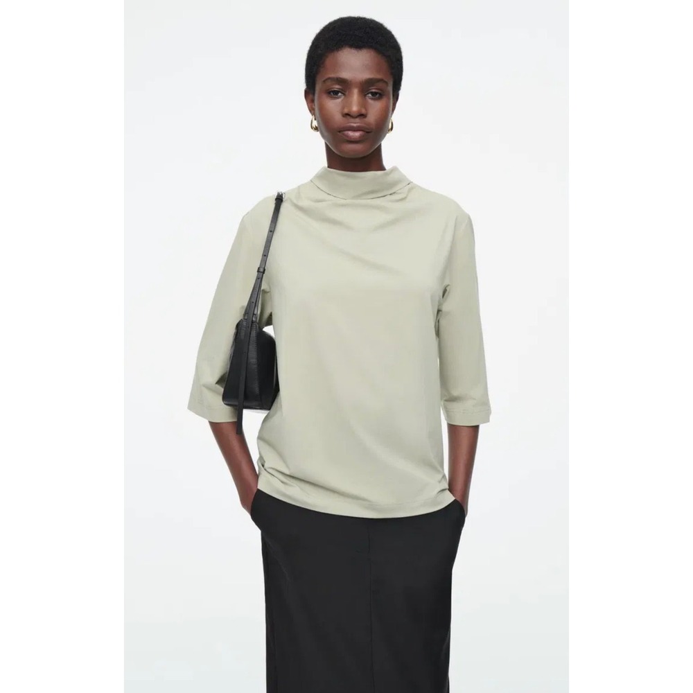 COS Tie Back Mock Neck Top Women S Sage Green Excellent Minimalist Workwear